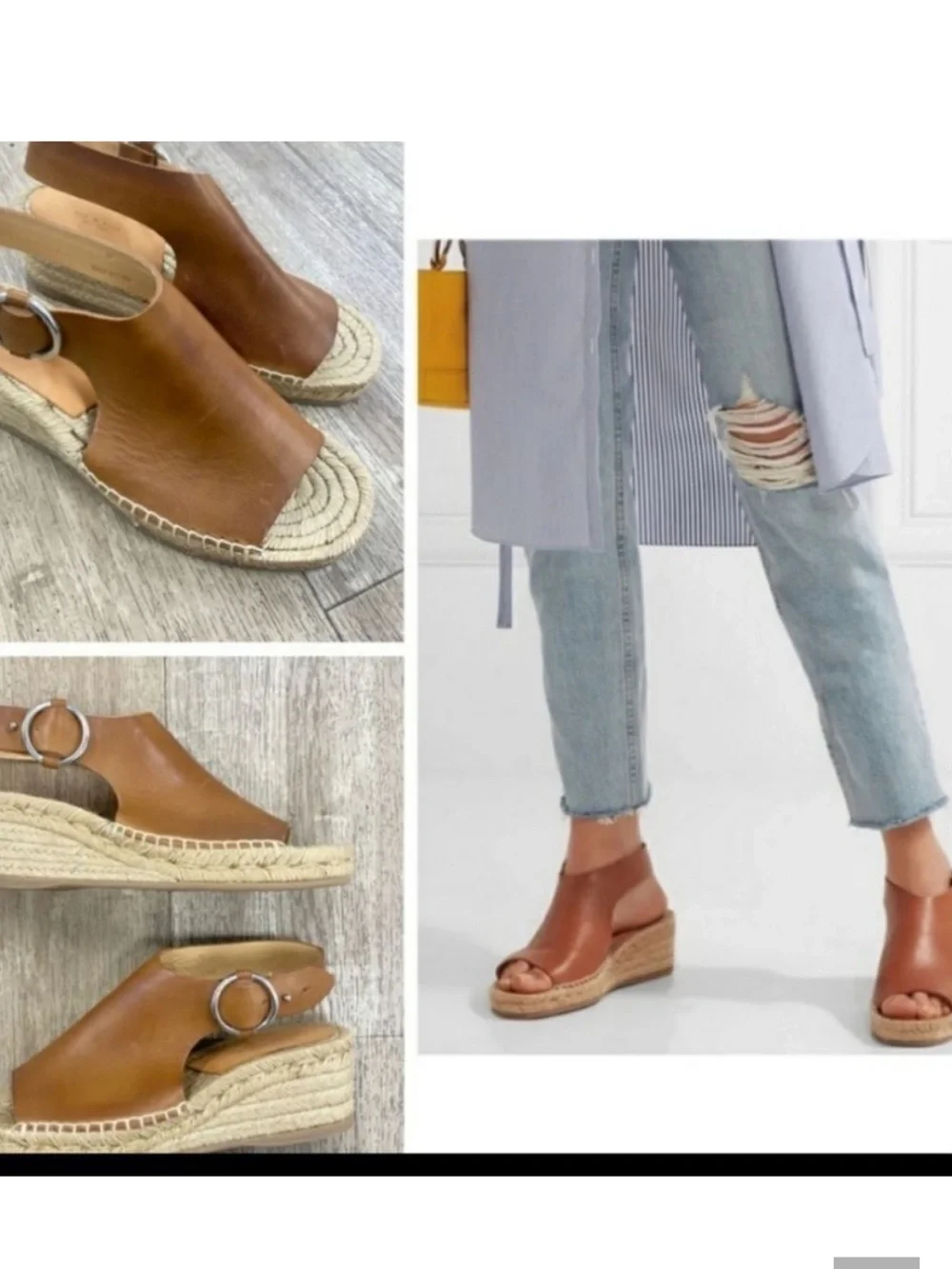 rag & bone Tan Calla Leather Espadrille Wedge Sandal 7.5/37.5 brown leather